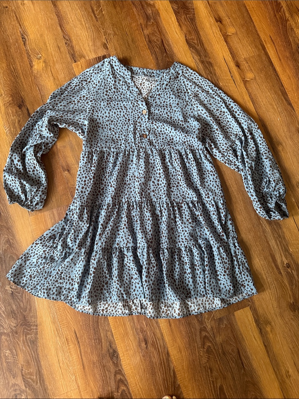 Blue Tiered Leopard Print Babydoll Dress